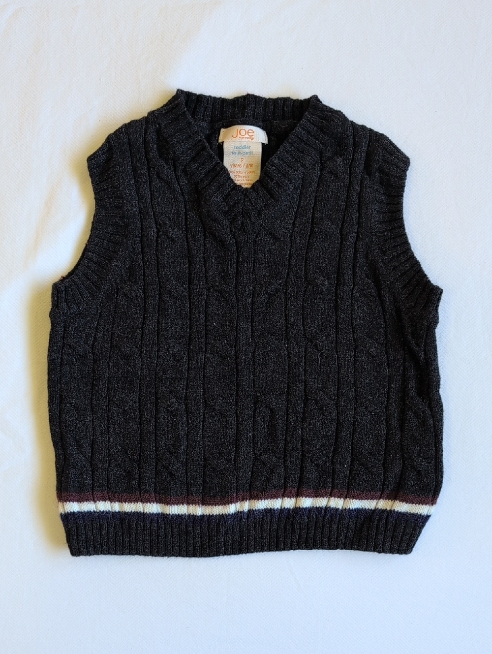 joe fresh wool blend cable knit classic varsity sweater vest gray 2T toddler